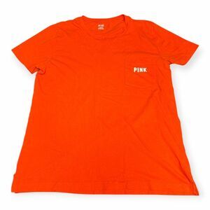 PINK VICTORIA’S SECRET Women’s Orange Short Sleeve Pocket T-Shirt Size Large